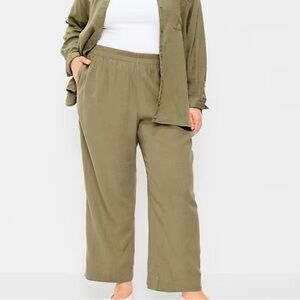 Old Navy High Waisted Linen Blend Wide Leg Pants Olive Green Women's Plus 2X